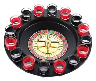 Ruleta eMazing, Joc de Băut, cu 16 Pahare de Shot din Sticlă, Dimensiuni 30 x 30 x 5.5 cm, Model 2, Roșu/Negru