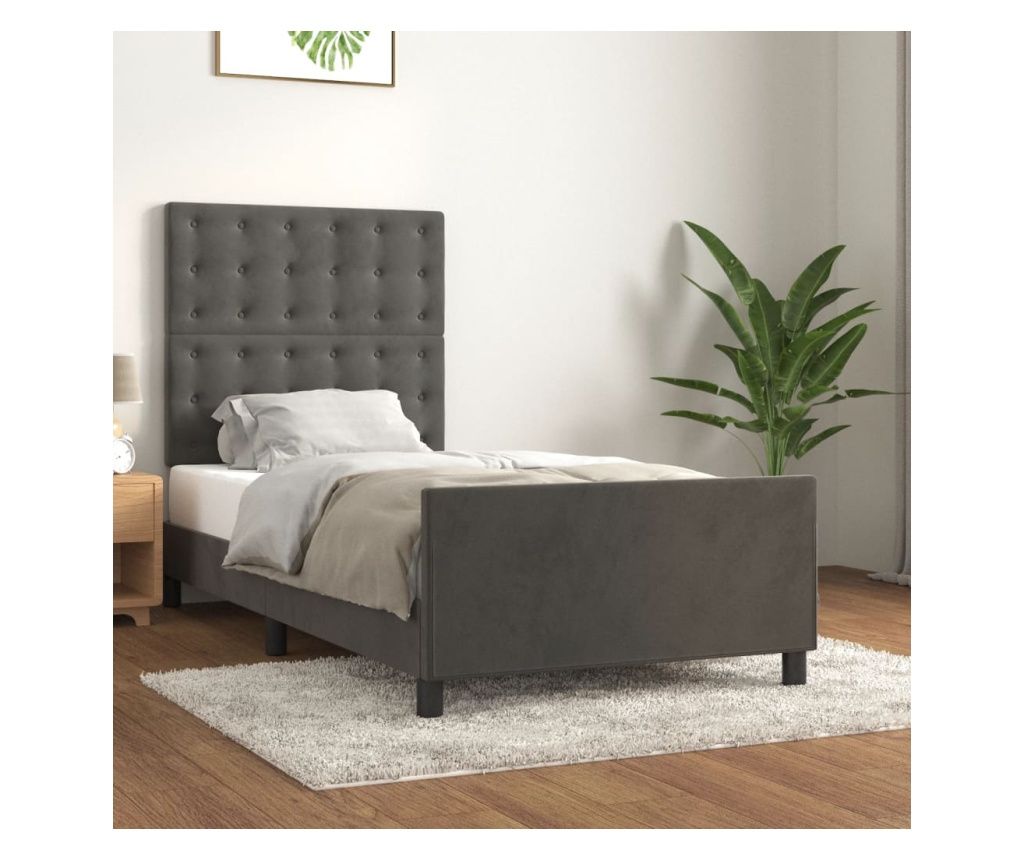 Cadru de pat cu tăblie, gri închis, 80x200 cm, catifea