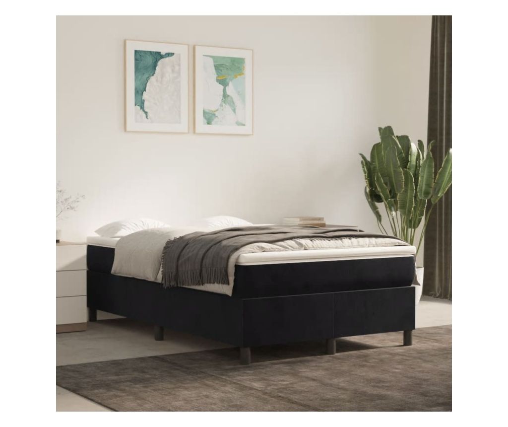 Pat box spring cu saltea, negru, 120x200 cm, catifea