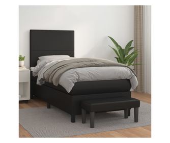 Континентално легло с матрак, черно, 80x200 см, еко кожа