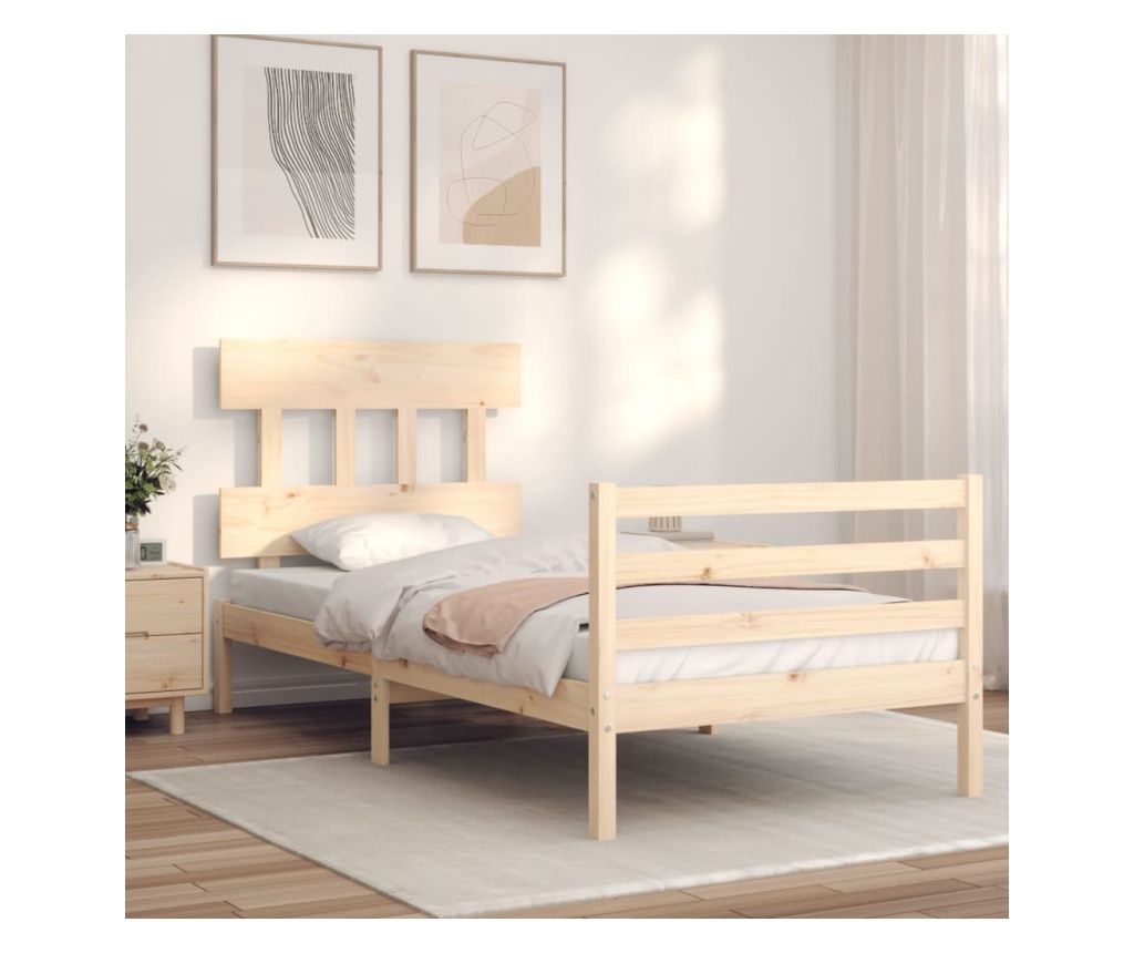 Enojna posteljna osnova z vzglavjem, masivni les