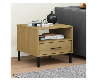 Noćni ormarić s metalnim nogama „OSLO”, smeđi, masivno drvo bor