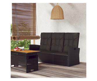 Сгъваема градинска пейка с възглавници, черна, 173 см, полиратан