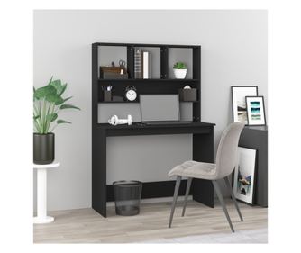 Pisalna miza s policami, črna, 102x45x148 cm, kompozitni les