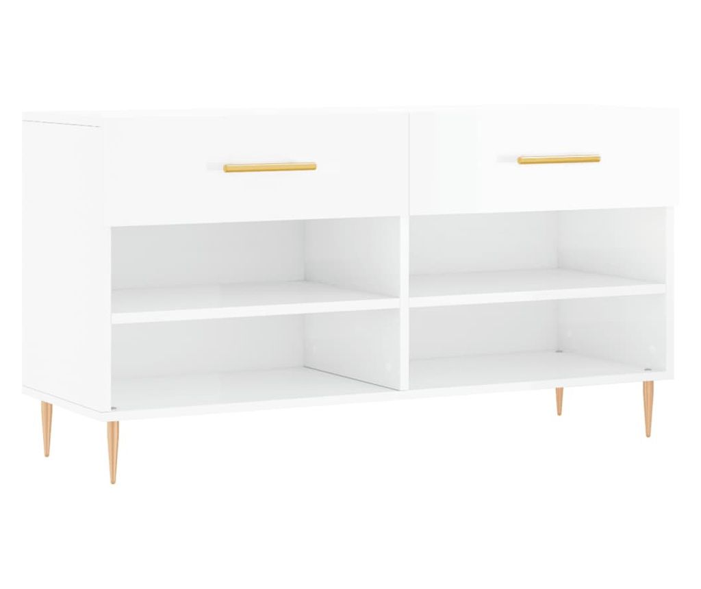 vidaXL Bancheta pantofar, alb extralucios, 102x35x55 cm, lemn compozit