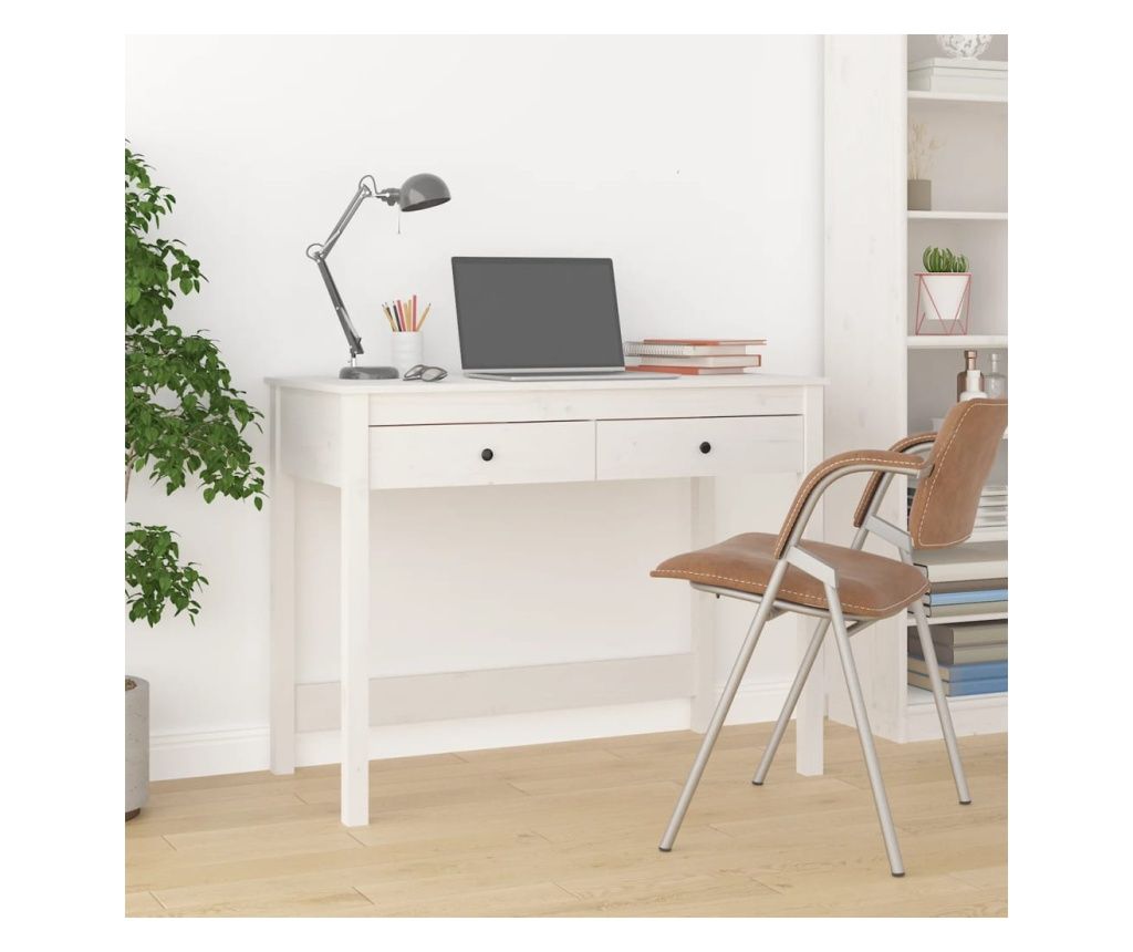 Desk with Drawers, White, 100x50x78 cm, Solid Pine Wood