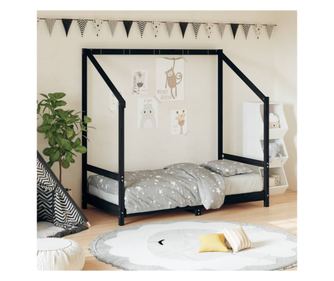 Μαύρο Παιδικό Κρεβάτι, 80x160 εκ., από Μασίφ Ξύλο Πεύκου