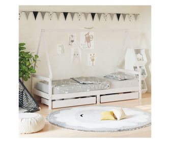 Παιδικό Κρεβάτι με Συρτάρια, Λευκό, 80x200 εκ., Μασίφ Ξύλο Πεύκου