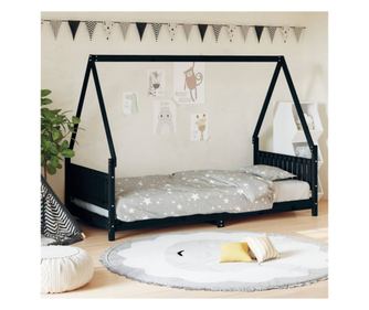 Παιδικό Κρεβάτι, Μαύρο, 90x190 εκ., Μασίφ Ξύλο Πεύκου