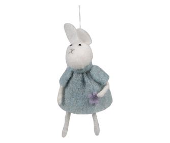 3 darabos húsvéti nyuszi szett, kék és fehér textil, 6x3x13 cm