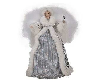 Ezüstfehér textil angyal figura 20x15x28 cm