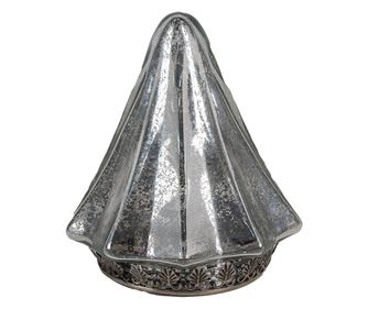 Ezüstszínű fém üveg karácsonyfa LED-del 14x16 cm