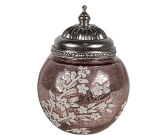 LED Gyertya, rózsaszín és fehér üveg, ezüst színű fém, 11x15 cm