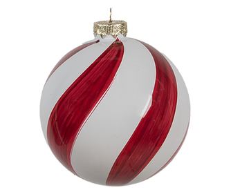 6 darabos karácsonyfa díszgömb szett, fehér és piros üveg, 12x12 cm