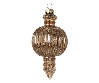 6 darabos, rézszínű üveg karácsonyfa dísz szett, 7x14 cm