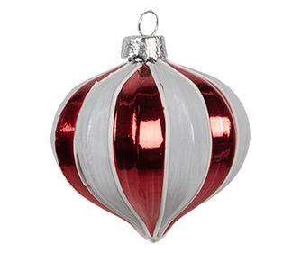 6 darabos karácsonyfadísz készlet, piros és fehér üveg, 8x8 cm