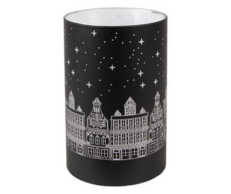 Karácsonyi gyertya fekete ezüst üveg LED-del 8x12 cm