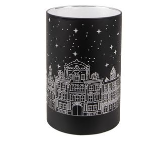 Fehér és fekete üveg karácsonyi gyertya LED-del 9x16 cm