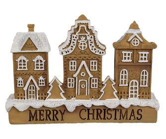 Mézeskalács házikó, műgyanta, barna, fehér, 13x4x10 cm