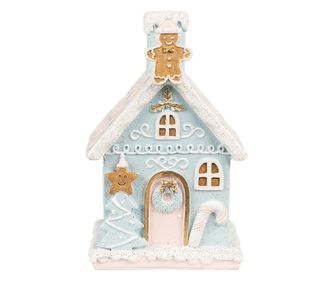 Mézeskalács házikó, többszínű polirezin LED-del, 9x8x15 cm