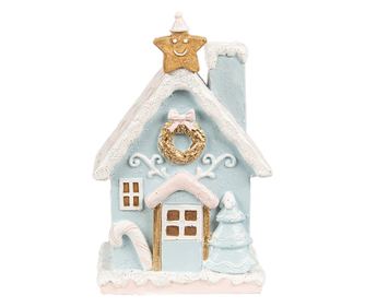 Mézeskalács ház, többszínű, polirezin, LED, 9x8x15 cm