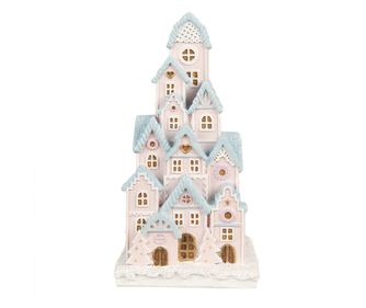 Mézeskalács házikó, többszínű, polirezin, LED, 13x13x26 cm