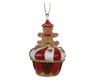 6 darabos mézeskalács figura karácsonyfadísz készlet, műgyanta, többszínű, 5x8 cm