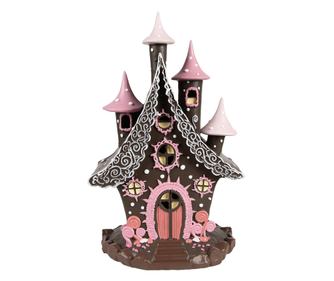 Mézeskalács ház, többszínű polirezin LED-del, 16x13x26 cm