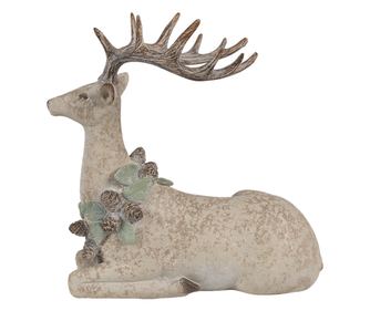 Barna-zöld polystone rénszarvas figura 31x16x29 cm