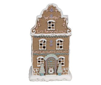 Mézeskalács ház, többszínű műgyanta LED-del, 12x9x20 cm