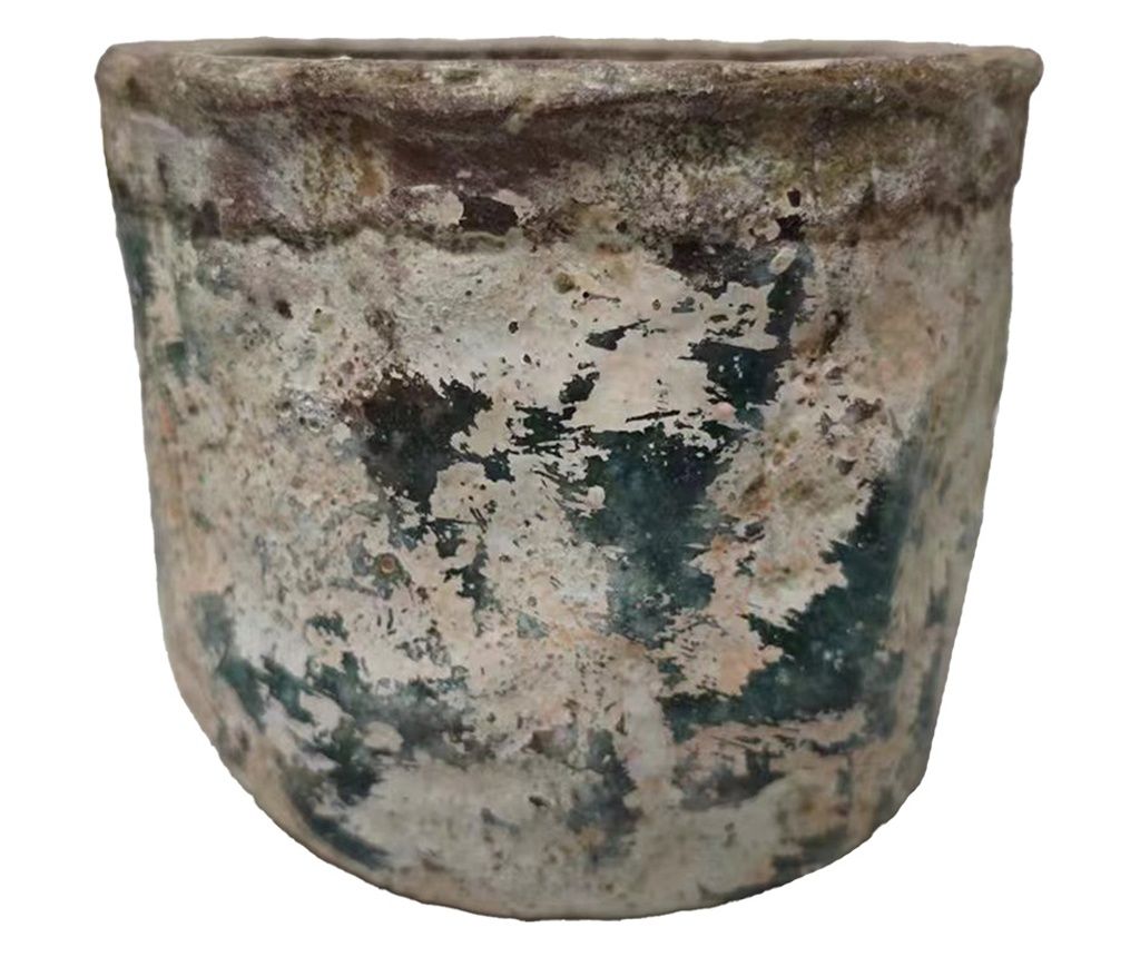 Terracotta Flower Pot Green Beige 19x15 cm