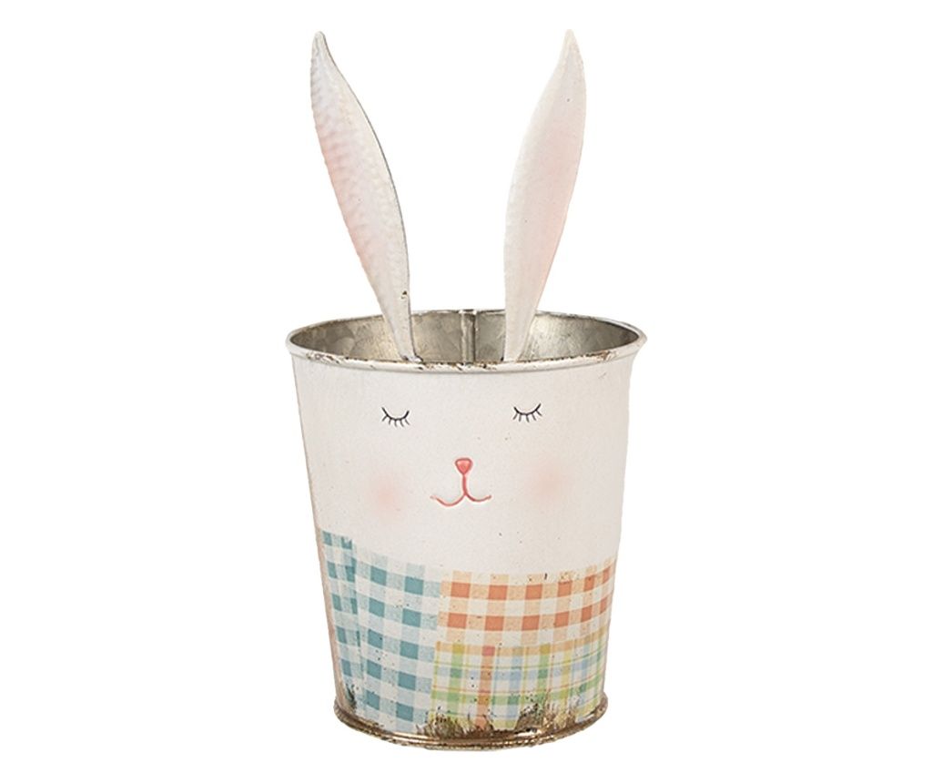 Šarena metalna posuda za cvijeće u obliku zeca 12x23 cm