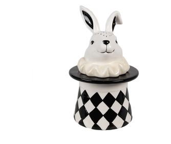 Bijela i crna keramička uskrsna tegla u obliku zeca 13x13x20 cm