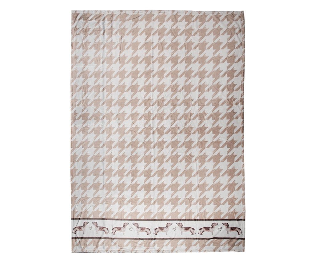 Bézs és barna kutyás textil takaró 130x170 cm