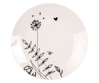 2 db bézs-fekete virágmintás porcelán tányér szett 20x2 cm