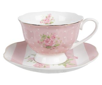 Set 4 porcelanastih skodelic, bela, zelena, roza, 12x9x6 cm, 14x2 cm, 200 ml