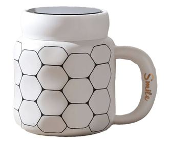 Pufo Simply Smile керамична чаша с капак за кафе или чай, 400 мл, бяла