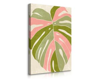 Vászonkép Muralo rózsaszín zöld absztrakció a nappaliba Monstera leaf 3D Boho stílusban 50x70 50x70