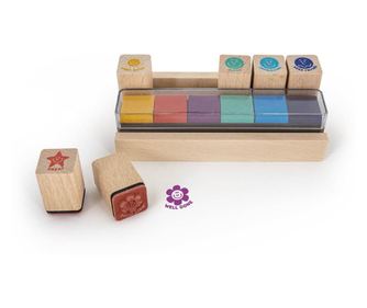 Stampile din lemn cu cerneala mesaje recompensa set 6