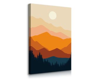 Tablou Muralo Padure Munti Soare Peisaj Boho Decoratiuni 50 cm x 70 cm pe Panza pentru Sufragerie 3D  50x70