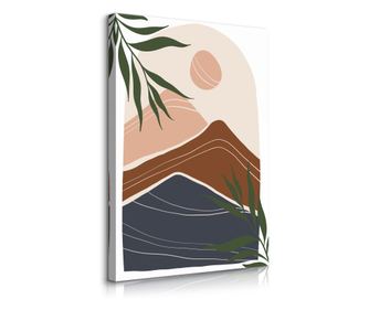 Tablou Muralo Decoratiuni de perete pe panza pentru living 50 cm x 70 cm munti, abstract, soare, frunze de palmier  50x70