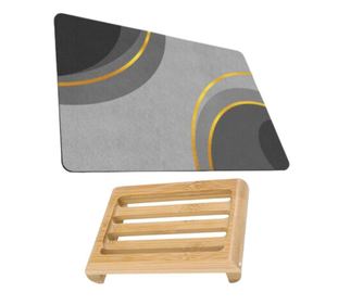 Ultra vpojna protizdrsna kopalniška preproga (Diaton, Cercle, 50x80 cm) & Bambusova posodica za milo
