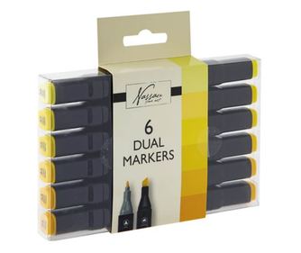 Set 6 markere Nassau Fine Art cu 2 capete - tonuri galbene
