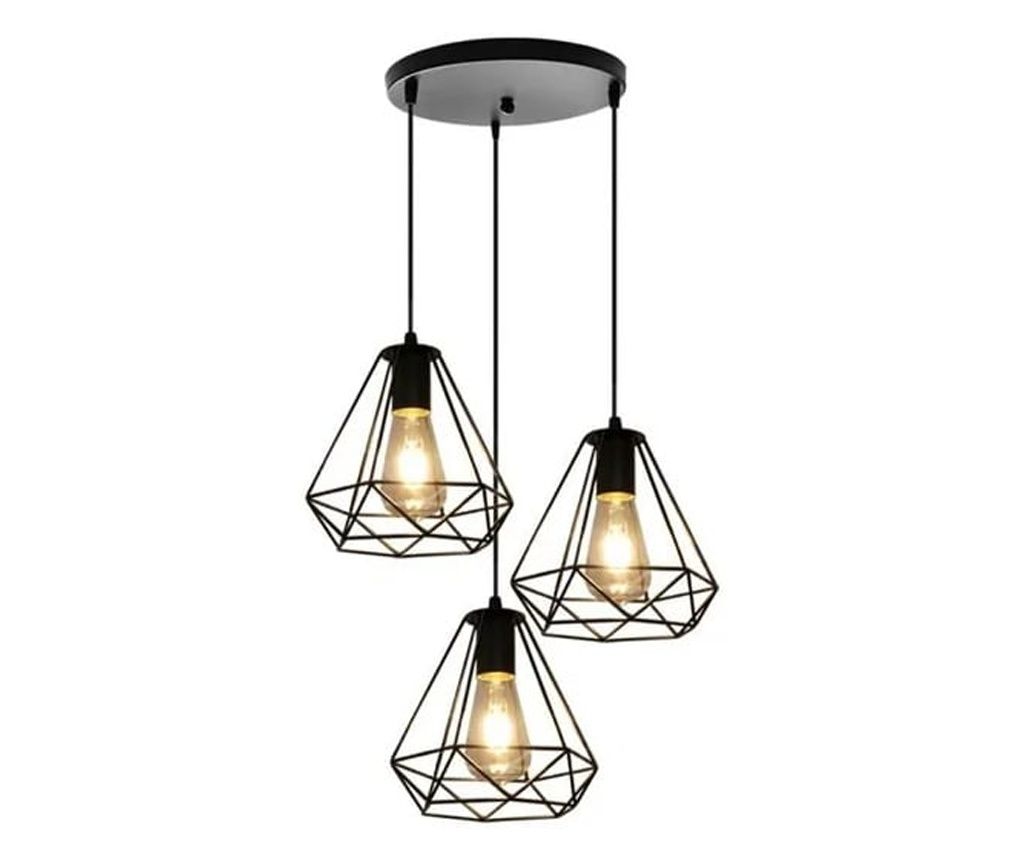 Vintage csillár 3 medállal, 3x40W, fekete, meleg/hideg/természetes fény