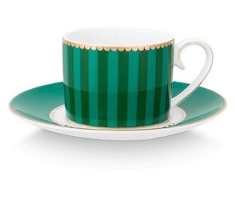 Šalica za espresso s tanjurićem, Pip Studio, 125ml, Zelena, kolekcija Love Birds