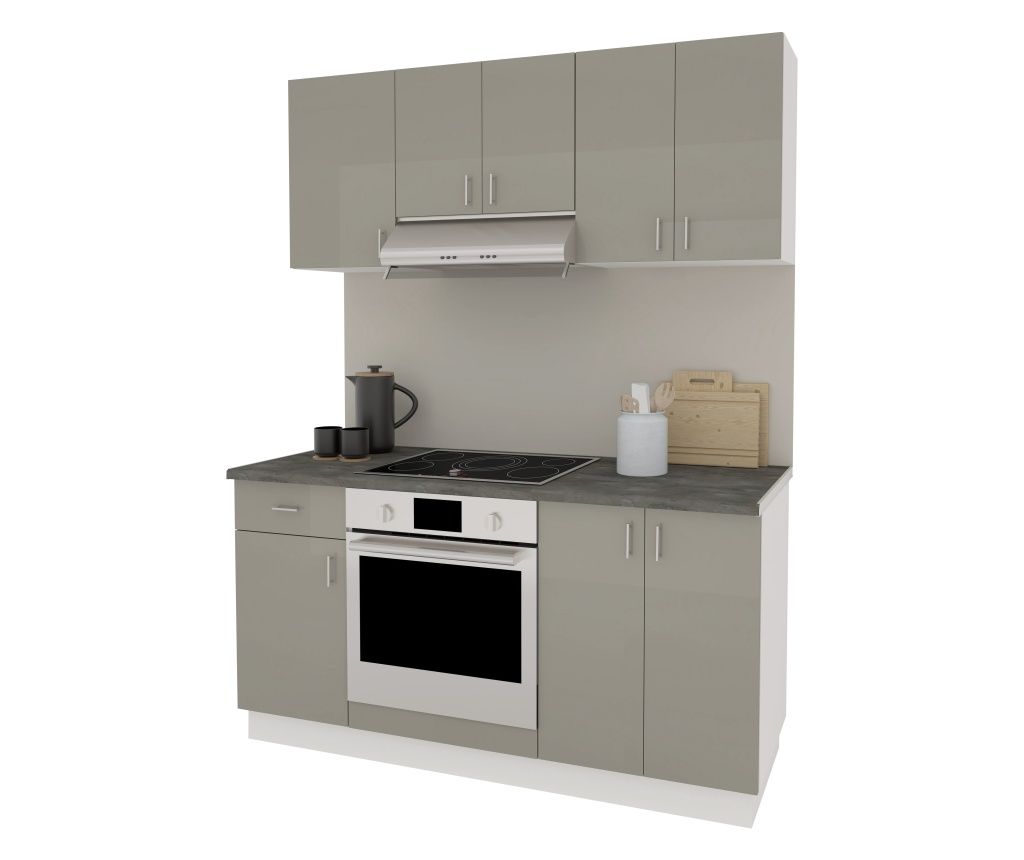 Set Bucatarie haaus Karo V6, Gri Lucios/Alb, MDF, Blat Thermo 28 mm, L 160 cm