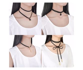 Set 10 coliere pentru gat tip Choker Mystyle Fashion Black