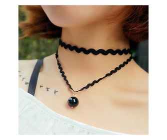Choker Mystyle Fashion cu margea Black - Colier elegant pentru gat - Black Delux