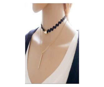 Choker Mystyle Fashion Black Duble - Colier elegant pentru gat - Black Delux