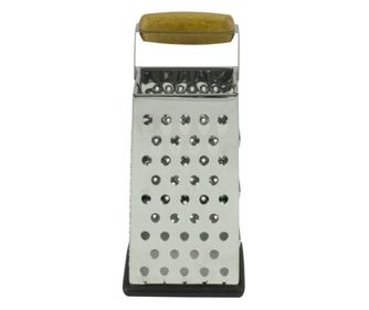 Rozsdamentes acél reszelő, 4 oldal, szilikon talp, fa fogantyú